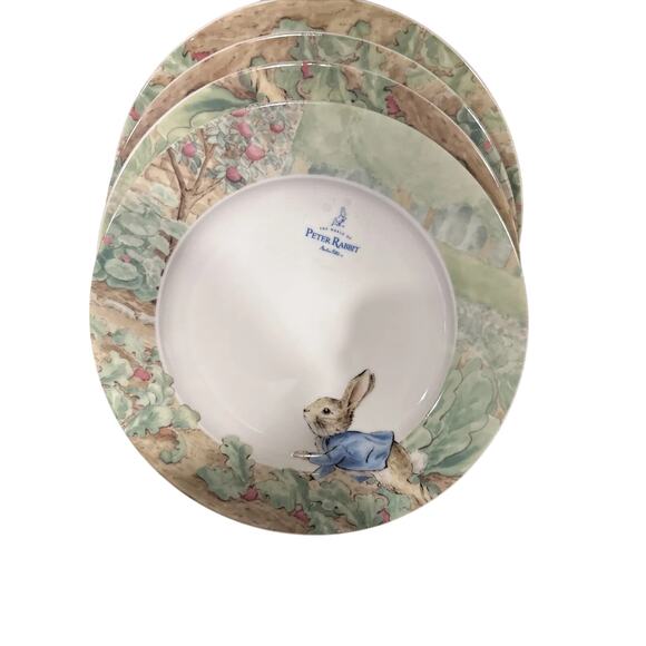 BEATRIX POTTER PETER RABBIT SET OF 2 EASTER GREEN DINNER PLATES 10 1/2" NEW - Picture 4 of 7